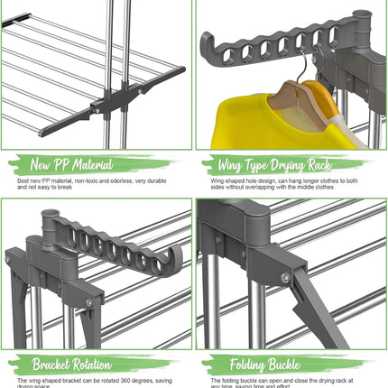 CARLA HOME Folding Clothes Drying Rack with Wheels and Adjustable Side Wings for Laundry Rack and Clothes Storage (Upgraded Model)