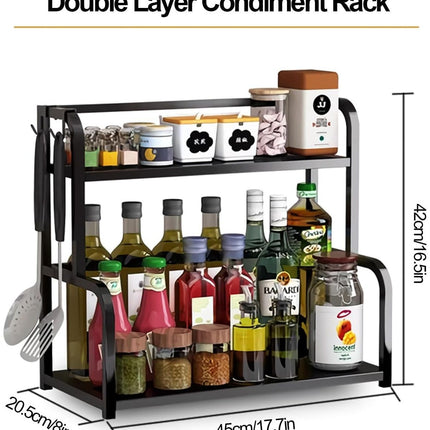 CARLA HOME 2-Tier Wooden Kitchen Countertop Spice Rack for Storage of Condiments, Oils, Jars & Seasoning Bottles