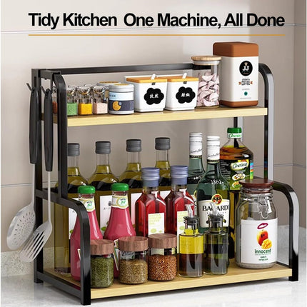 CARLA HOME 2-Tier Wooden Kitchen Countertop Spice Rack for Storage of Condiments, Oils, Jars & Seasoning Bottles