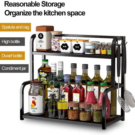 CARLA HOME 2-Tier Wooden Kitchen Countertop Spice Rack for Storage of Condiments, Oils, Jars & Seasoning Bottles