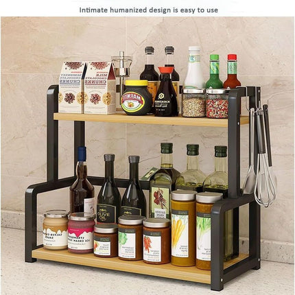 CARLA HOME 2-Tier Wooden Kitchen Countertop Spice Rack for Storage of Condiments, Oils, Jars & Seasoning Bottles