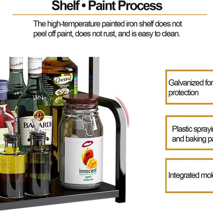 CARLA HOME 2-Tier Wooden Kitchen Countertop Spice Rack for Storage of Condiments, Oils, Jars & Seasoning Bottles