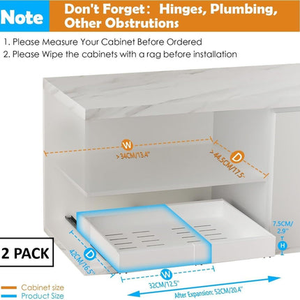 CARLA HOME 2 Pack Pull Out Cabinet Organizer Expandable for Cabinets with Adjustable Slide Out Shelves and Easy Installation (White)