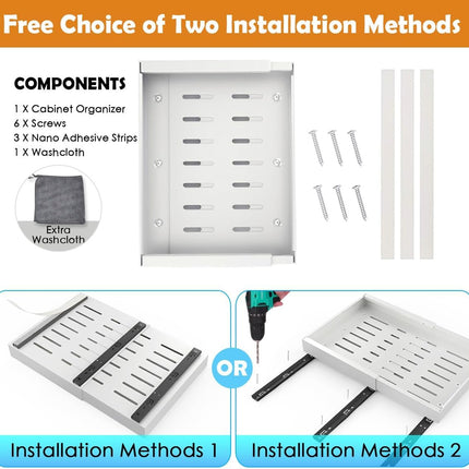 CARLA HOME 2 Pack Pull Out Cabinet Organizer Expandable for Cabinets with Adjustable Slide Out Shelves and Easy Installation (White)