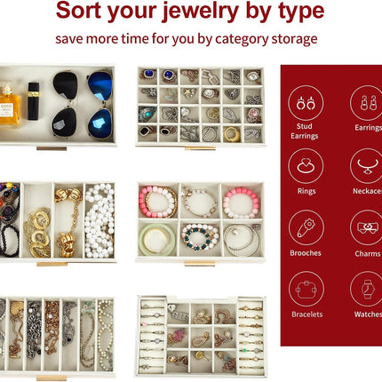 CARLA HOME  6-Layer Large Jewelry Organizer Box for Women with Mirror, Drawers, Hooks & Dividers for Rings, Necklaces, Bracelets, Ideal Gift for Women (White)
