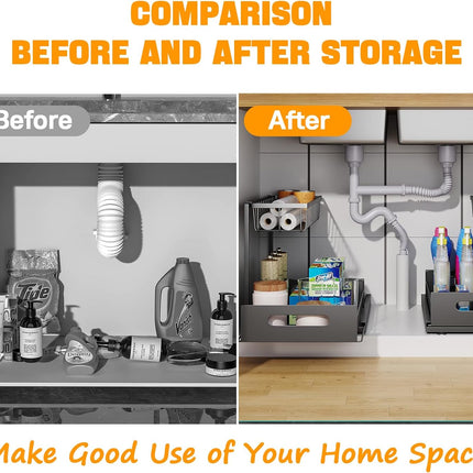 CARLA HOME 2 Pack Under Sink Organiser with Sliding Drawers for Kitchen & Bathroom