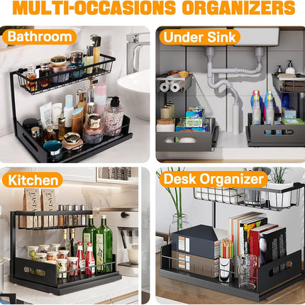 CARLA HOME 2 Pack Under Sink Organiser with Sliding Drawers for Kitchen & Bathroom