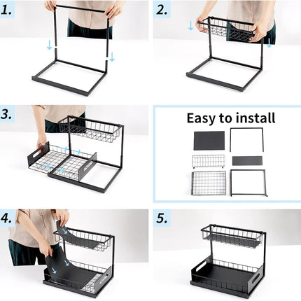 CARLA HOME 2 Pack Under Sink Organiser with Sliding Drawers for Kitchen & Bathroom