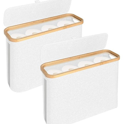 CARLA HOME 2 Pack Toilet Paper Storage Basket Holds Up to 12 Rolls with Bamboo Lid and Handle for RV Closet (White)