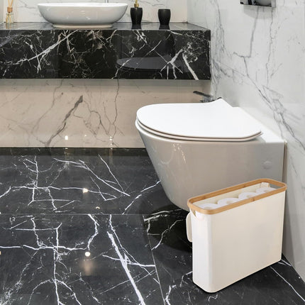 CARLA HOME 2 Pack Toilet Paper Storage Basket Holds Up to 12 Rolls with Bamboo Lid and Handle for RV Closet (White)