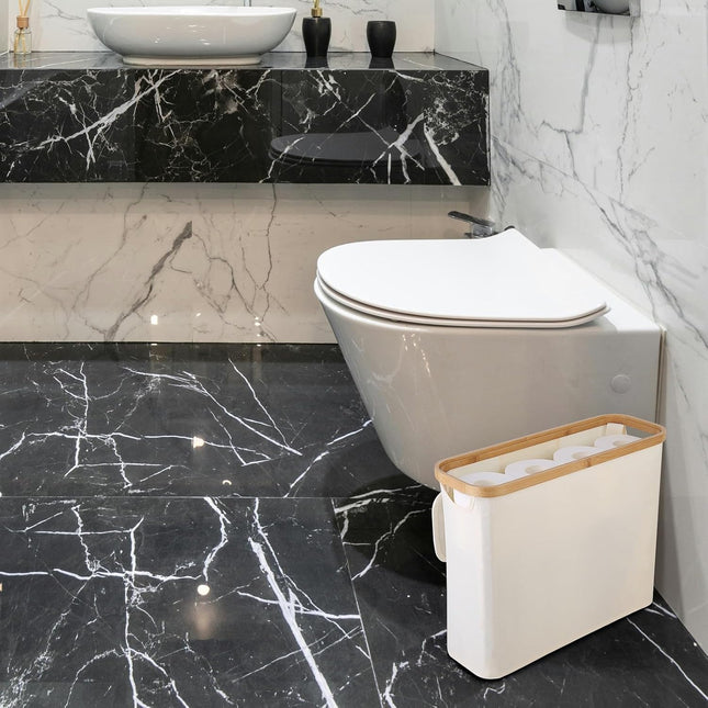 CARLA HOME 2 Pack Toilet Paper Storage Basket Holds Up to 12 Rolls with Bamboo Lid and Handle for RV Closet (White)