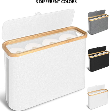 CARLA HOME 2 Pack Toilet Paper Storage Basket Holds Up to 12 Rolls with Bamboo Lid and Handle for RV Closet (White)