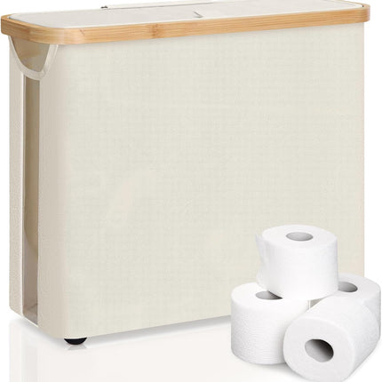 CARLA HOME 2 Pack Toilet Paper Storage Basket Holds Up to 12 Rolls with Bamboo Lid and Handle for RV Closet (White)