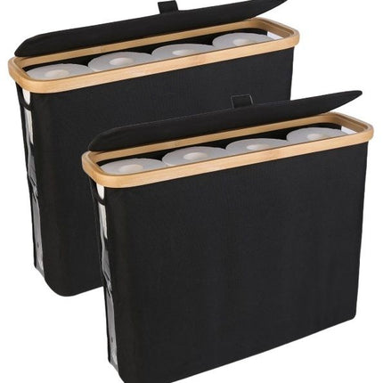 CARLA HOME 2 pack Toilet Paper Storage Basket Holds Up to 12 Rolls with Bamboo Lid and Handle for RV Closet (Black)
