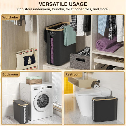 CARLA HOME 2 pack Toilet Paper Storage Basket Holds Up to 12 Rolls with Bamboo Lid and Handle for RV Closet (Black)