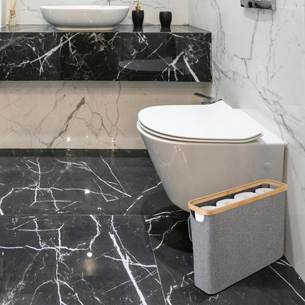 CARLA HOME 2 pack Toilet Paper Storage Basket Holds Up to 12 Rolls with Bamboo Lid and Handle for RV Closet (Grey)