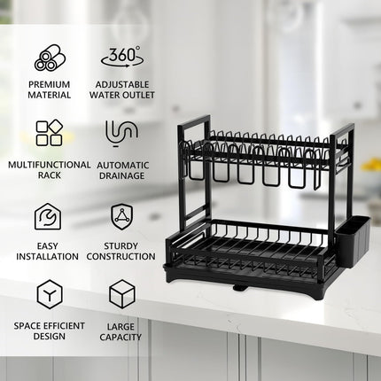 CARLA HOME Dish Drying Rack 2-Tier Kitchen Drainer with Drainboard