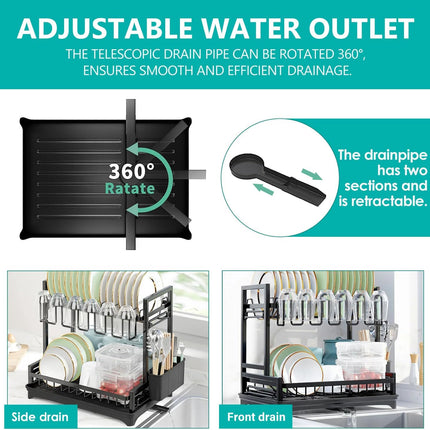 CARLA HOME Dish Drying Rack 2-Tier Kitchen Drainer with Drainboard