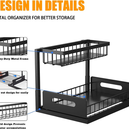 CARLA HOME 2 Tier Under Sink Organiser with Sliding Drawers for Kitchen & Bathroom