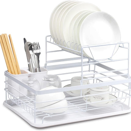 CARLA HOME 2-Tier Dish Drying Rack for Kitchen Counter with Removable Drip Tray, Utensil Holder and Cutlery Organizer