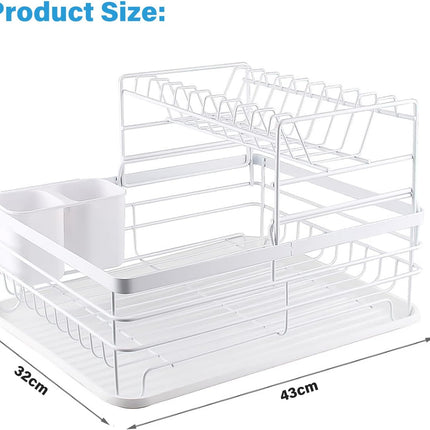 CARLA HOME 2-Tier Dish Drying Rack for Kitchen Counter with Removable Drip Tray, Utensil Holder and Cutlery Organizer