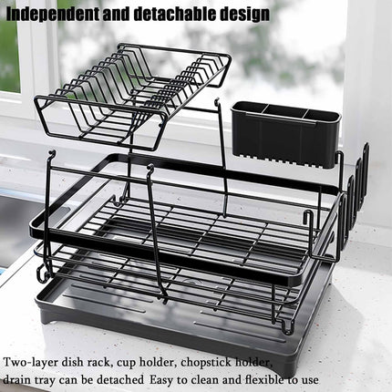 CARLA HOME 2-Tier Dish Drying Rack for Kitchen Counter with Drainboard, Utensil Holder, Cup Rack & Cutlery Organizer