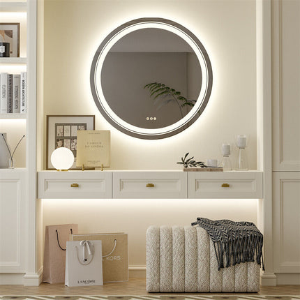 80cm LED Bathroom Mirror Anti-fog Circle Backlit HD