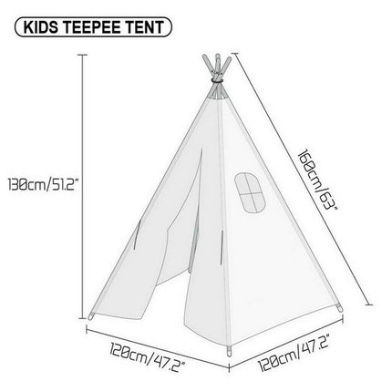 Kids Teepee Tent Linen Wood Black White Stripe Playhouse Indoor Garden