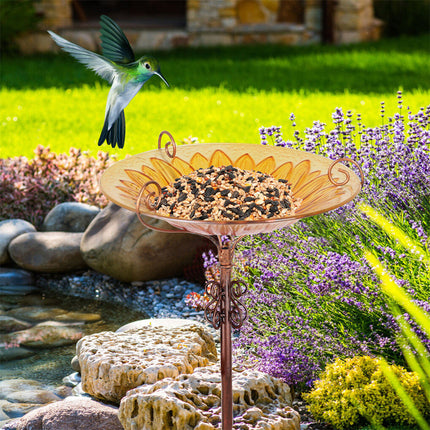 Solar Bird Bath Feeder Fountain Deck Post Mount
