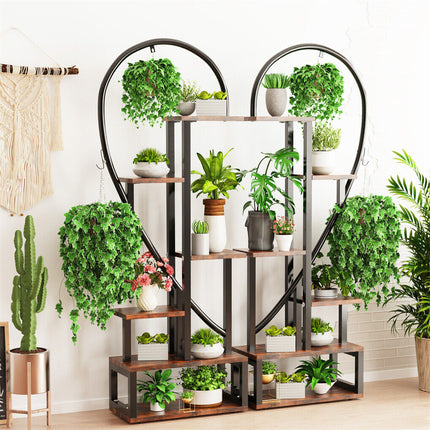 6 Tier Corner Plant Stand Metal & MDF Ladder Shelf Rack
