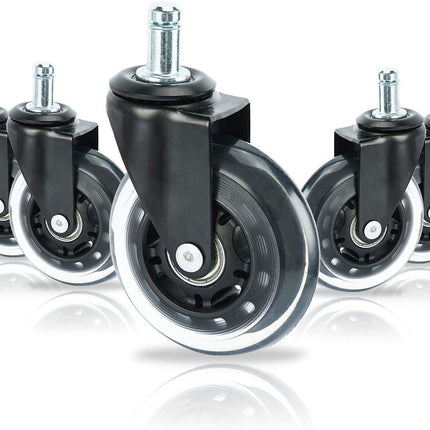 3 Swivel Rollerblade Chair Wheels, 7/16 Stem, All Floors - 5 Pack