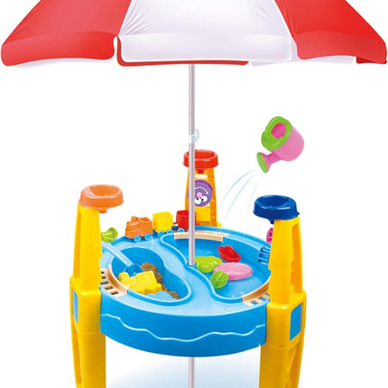 Outdoor Sand and Water Table Toy with Umbrella (28 Pcs Accessories)