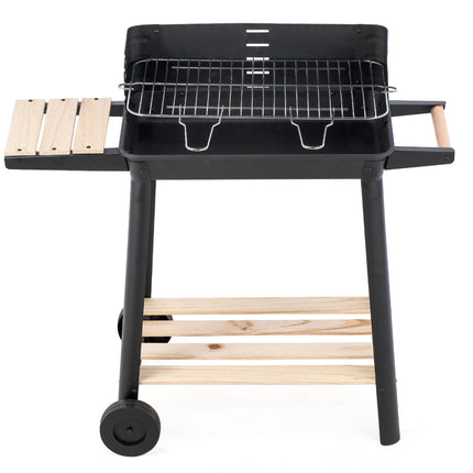 Charcoal Grill BBQ with Manual Rotisserie Stick on Trolley Stand