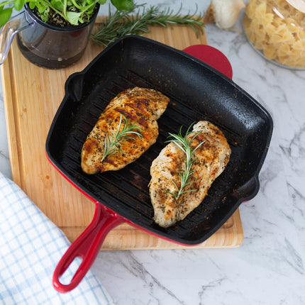 Enamelled Cast Iron Square Grill Pan (44 x 30 x 4.7 cm) - Red