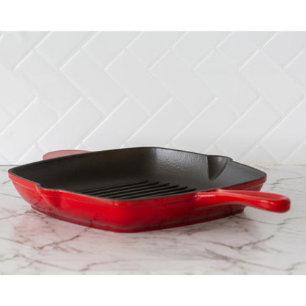 Enamelled Cast Iron Square Grill Pan (44 x 30 x 4.7 cm) - Red
