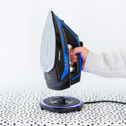 Cordless Steam Iron w/ Ceramic Soleplate, 360 degree Charging Base, Self-Cleaning