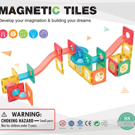 88 Pcs non-toxic STEM Educational, Durable Magnetic Tiles/Puzzle with Storage Bag