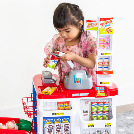 Children's Home Supermarket w/ Toy Cash Register, Trolly, Fruit & More