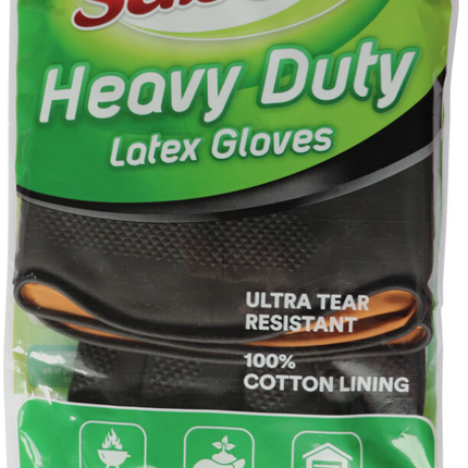 12 Pairs Sabco Heavy Duty Latex Gloves w/ Cotton Lining - Large Size