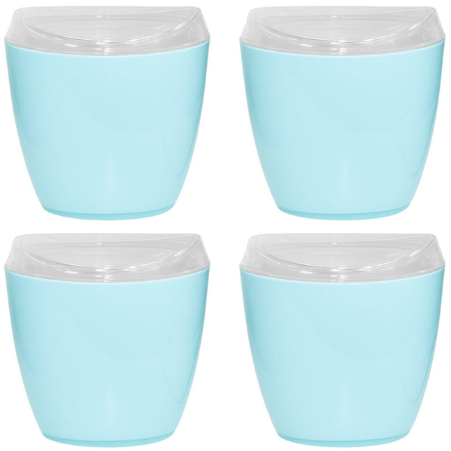 4x Oval Swing Top Waste Rubbish Bin Acrylic Lightweight Compact Bathroom Office in Blue
