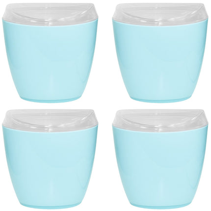 4x Oval Swing Top Waste Rubbish Bin Acrylic Lightweight Compact Bathroom Office in Blue