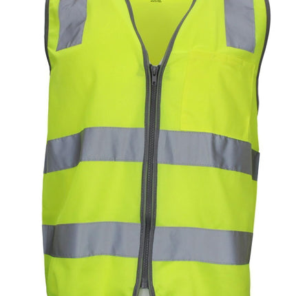 Hi Vis Safety Vest Reflective Tape Zip Up Workwear Pocket High Visibility in Yellow - XL