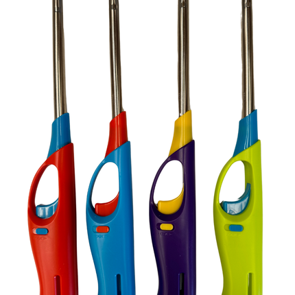 4x Long Gas Lighter for BBQ Kitchen Cigarette w/ Safety Lock - Assorted Colours