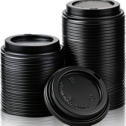 1000x 90mm Plastic Coffee Cup Lids for 12oz / 16oz Cups Dome Style - Black