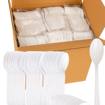 1200x Reusable & Disposable Plastic Spoons BPA Free Bulk Cutlery in White