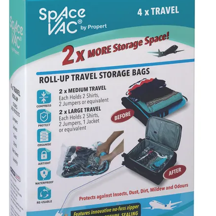 Space Vac Vacuum Storage Bag Seal Compressing Organizer Clothes - Travel 4 Pk