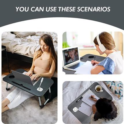 NNECN Laptop Desk Bed Table Tray Folding Breakfast Table Portable Lap Standing Desk Notebook Stand Reading Holder for Bed/Sofa Large Lap Desk with USB-Charger and Cup-Holder