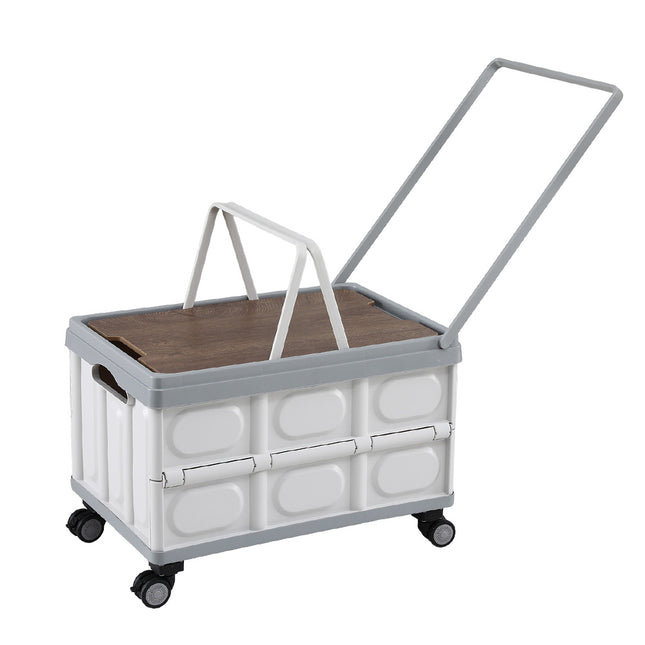 Gardeon Collapsible Outdoor Storage Box 54L Stackable Folding Camping Organizer Wheels Plywood Lid Beige