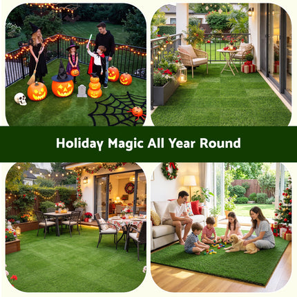 Prime Turf Artificial Grass Turf Tiles Interlocking Fake Grass Mat for Balcony Pet 9 Pack
