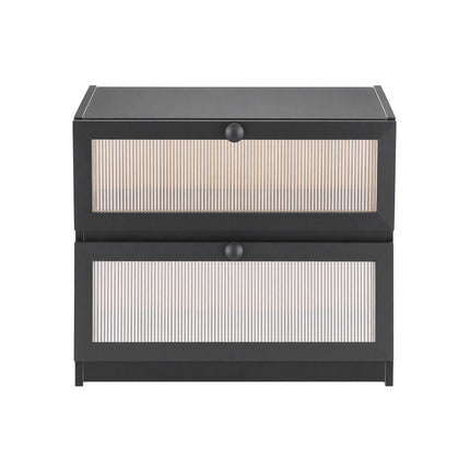 Artiss Bamboo Bread Box 2-Tier Kitchen Countertop Storage 40cm Black